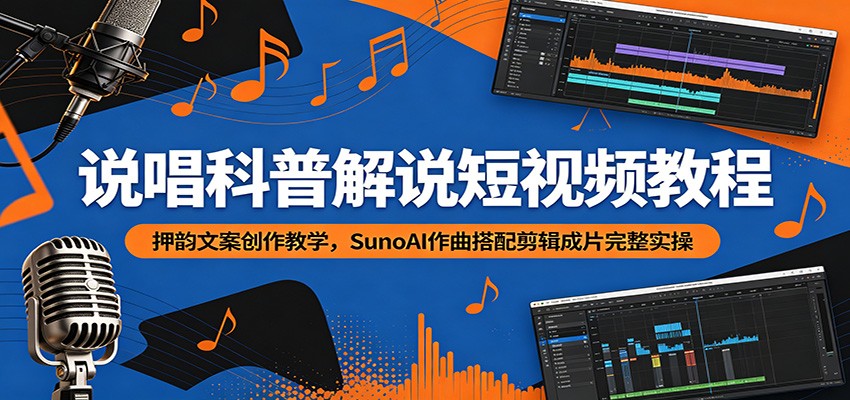 说唱科普解说短视频教程：押韵文案创作教学，SunoAI作曲搭配剪辑成片完整实操-齐力副业