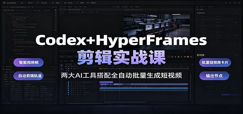 Codex+HyperFrames剪辑实战课:两大AI工具搭配全自动批量生成短视频-齐力副业