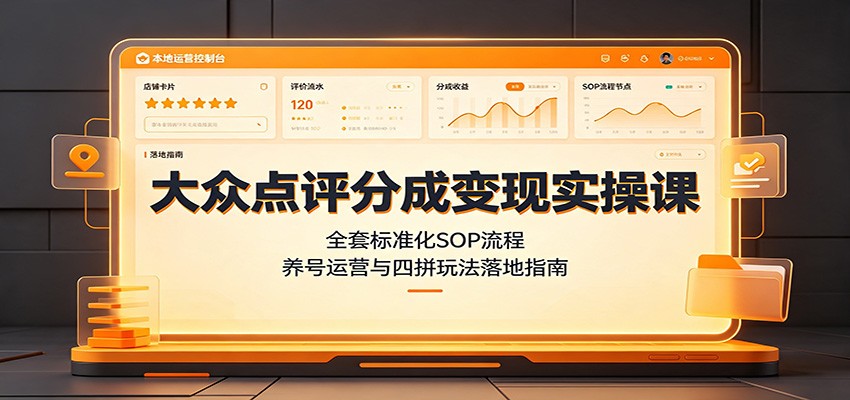 大众点评分成变现实操课：全套标准化SOP流程，养号运营与四拼玩法落地指南-齐力副业