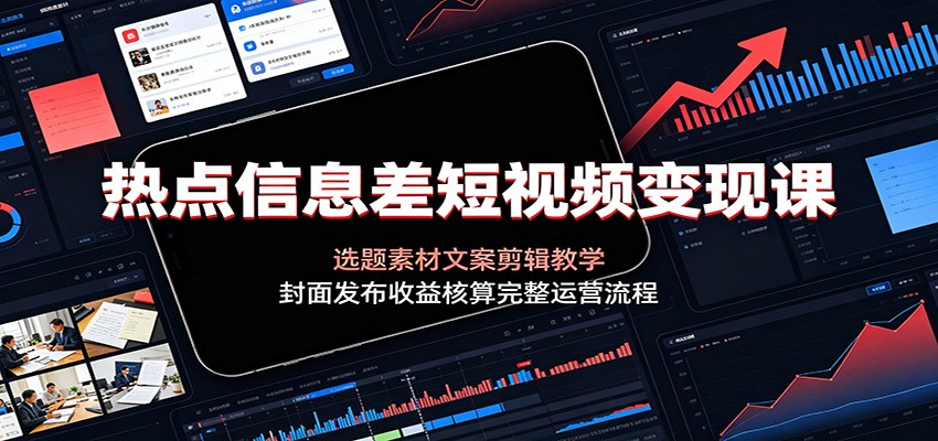 热点信息差短视频变现课：选题素材文案剪辑教学，封面发布收益核算完整运营流程-齐力副业