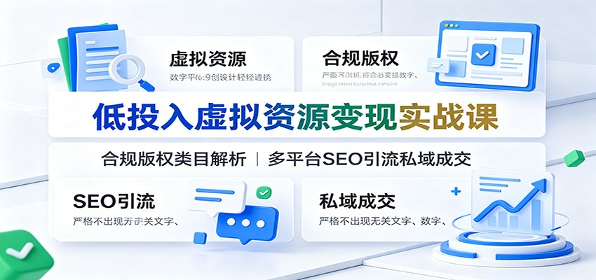 低投入虚拟资源变现实战课：合规版权类目解析，多平台SEO引流私域成交-齐力副业