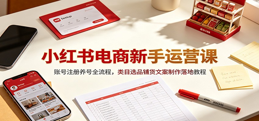 小红书电商新手运营课:账号注册养号全流程,类目选品铺货文案制作落地教程-齐力副业