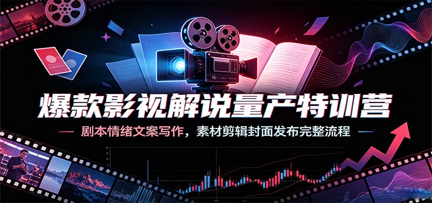 爆款影视解说量产特训营:剧本情绪文案写作,素材剪辑封面发布完整流程-齐力副业
