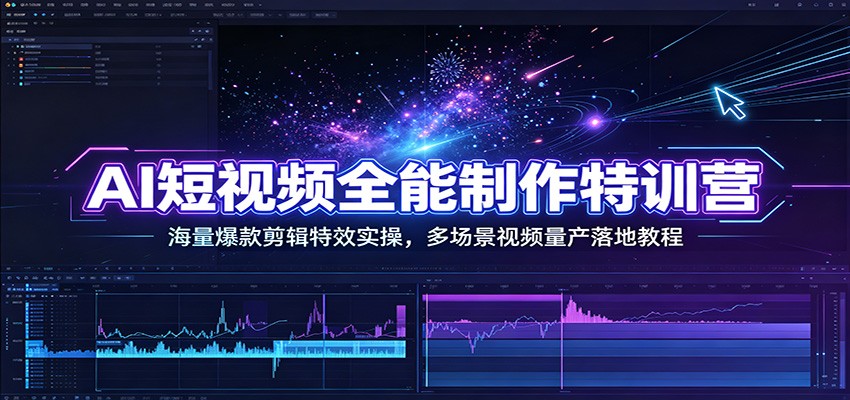 AI短视频全能制作特训营：海量爆款剪辑特效实操，多场景视频量产落地教程-齐力副业