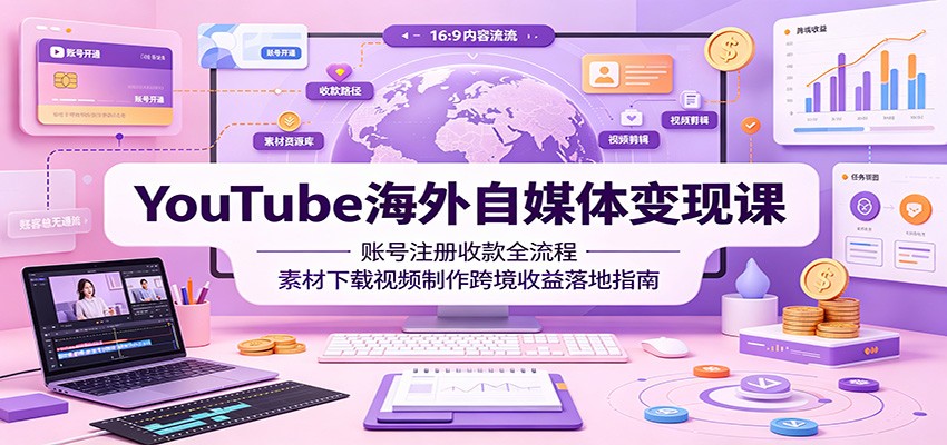 YouTube海外自媒体变现课:账号注册收款全流程,素材下载视频制作跨境收益落地指南-齐力副业