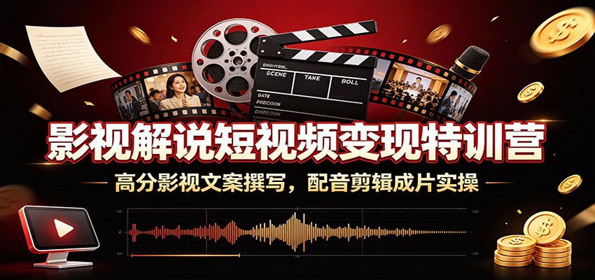 影视解说短视频变现特训营:高分影视文案撰写,配音剪辑成片实操-齐力副业