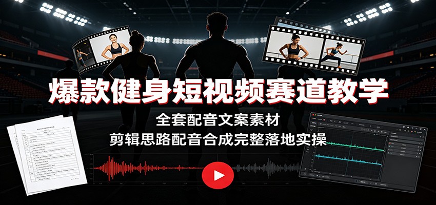 爆款健身短视频赛道教学：全套配音文案素材，剪辑思路配音合成完整落地实操-齐力副业