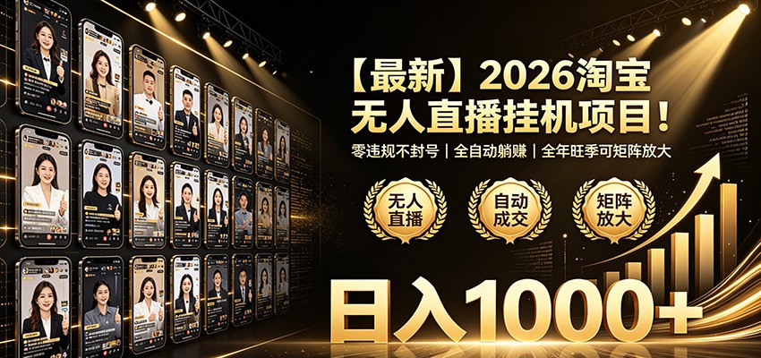 最新2026淘宝无人直播挂机项目！零违规不封号，全自动躺赚，日入1000+-齐力副业
