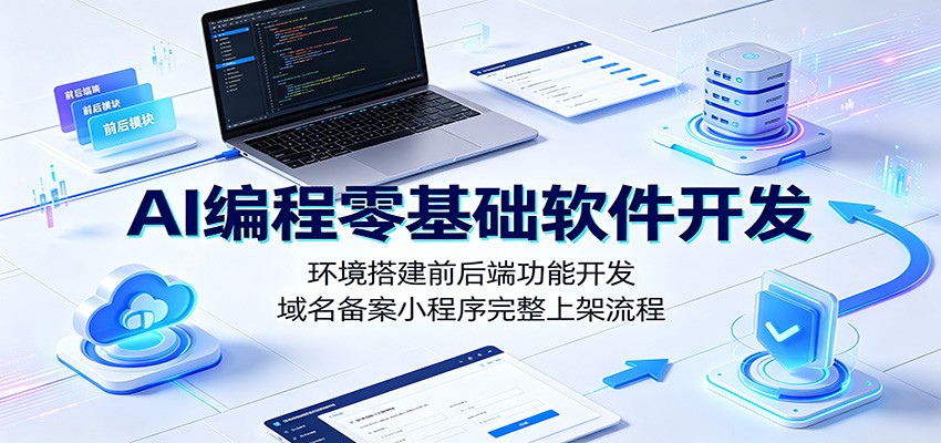 AI编程零基础软件开发：环境搭建前后端功能开发，域名备案小程序完整上架流程-齐力副业