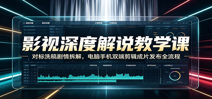 影视深度解说教学课：对标洗稿剧情拆解，电脑手机双端剪辑成片发布全流程-齐力副业