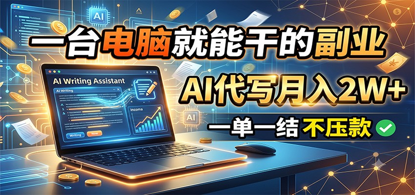 一台电脑就能干的副业,AI代写月入2W+,一单一结不压款-齐力副业