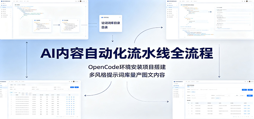 AI内容自动化流水线全流程：OpenCode环境安装项目搭建，多风格提示词库量产图文内容-齐力副业