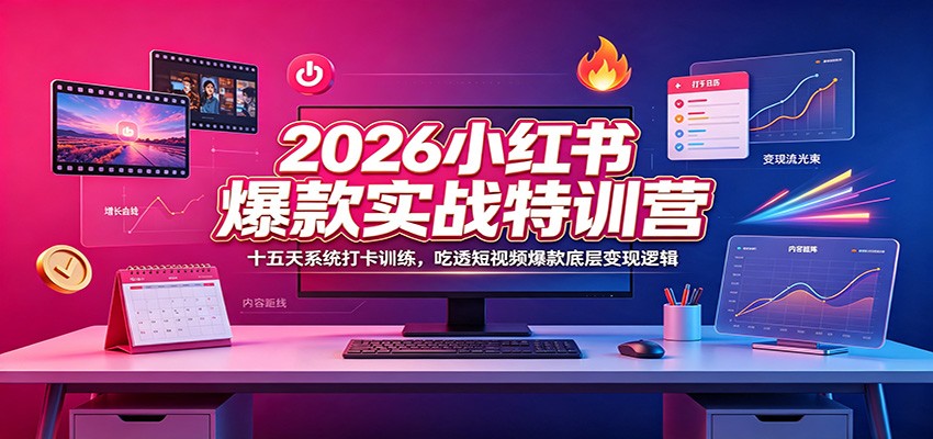 2026小红书爆款实战特训营：十五天系统打卡训练，吃透短视频爆款底层变现逻辑-齐力副业