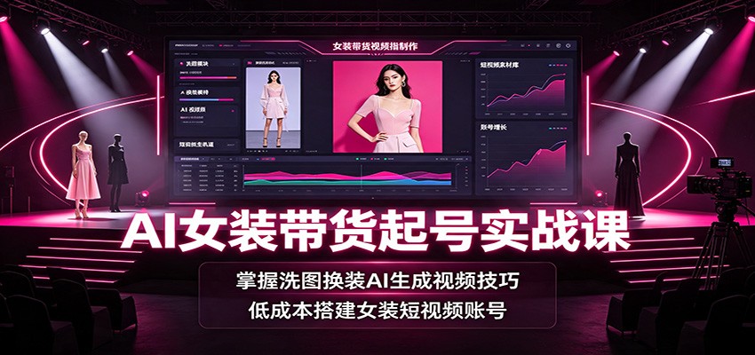 AI女装带货起号实战课:掌握洗图换装AI生成视频技巧,低成本搭建女装短视频账号-齐力副业
