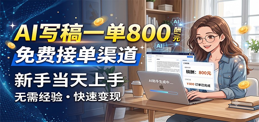 AI写稿一单800，免费接单渠道，一单一结几十到上千，新手当天上手-齐力副业