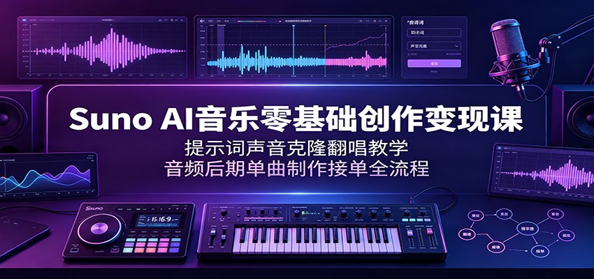 Suno AI音乐零基础创作变现课:提示词声音克隆翻唱教学,音频后期单曲制作接单全流程-齐力副业