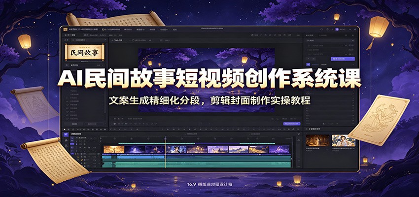 AI民间故事短视频创作系统课：文案生成精细化分段，剪辑封面制作实操教程-齐力副业