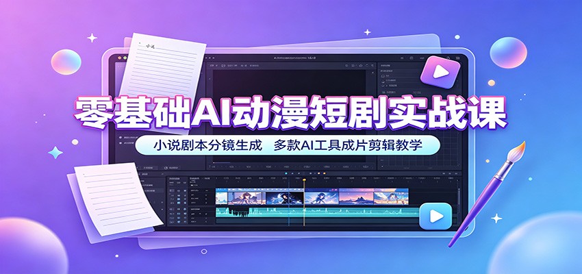 零基础AI动漫短剧实战课:小说剧本分镜生成,多款AI工具成片剪辑教学-齐力副业