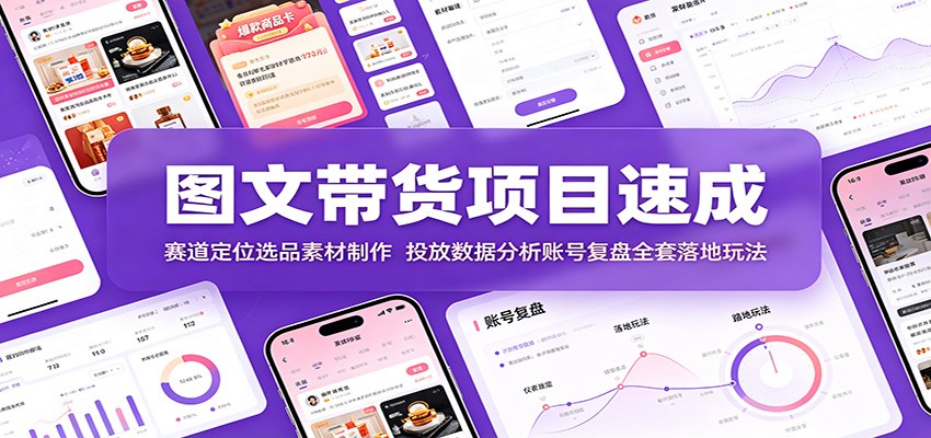 图文带货项目速成:赛道定位选品素材制作,投放数据分析账号复盘全套落地玩法-齐力副业
