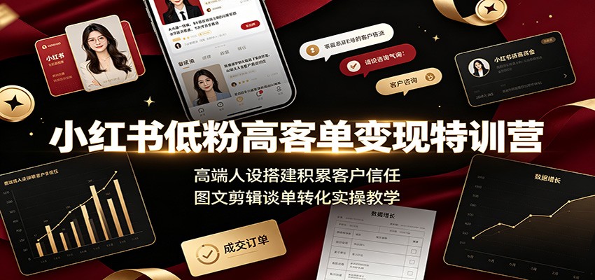小红书低粉高客单变现特训营：高端人设搭建积累客户信任，图文剪辑谈单转化实操教学-齐力副业