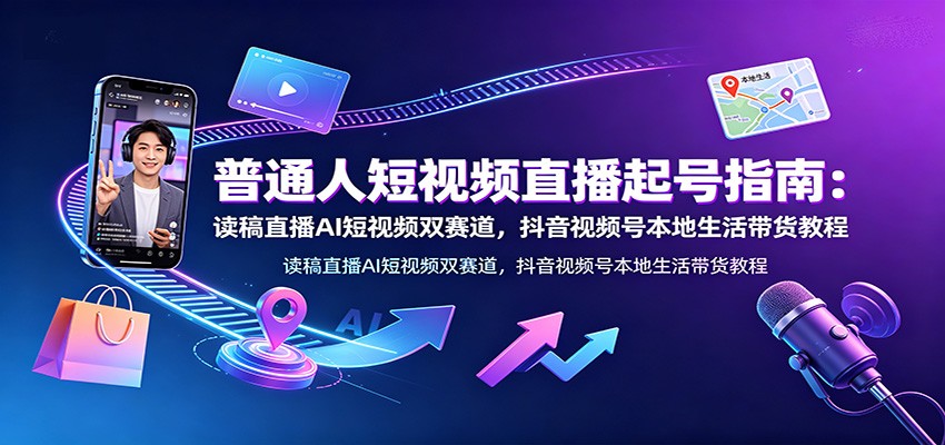 普通人短视频直播起号指南:读稿直播AI短视频双赛道,抖音视频号本地生活带货教程-齐力副业