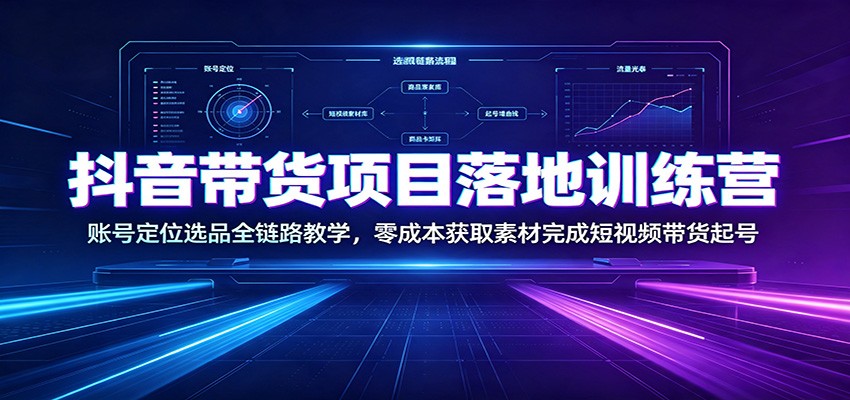 抖音带货项目落地训练营：账号定位选品全链路教学，零成本获取素材完成短视频带货起号-齐力副业