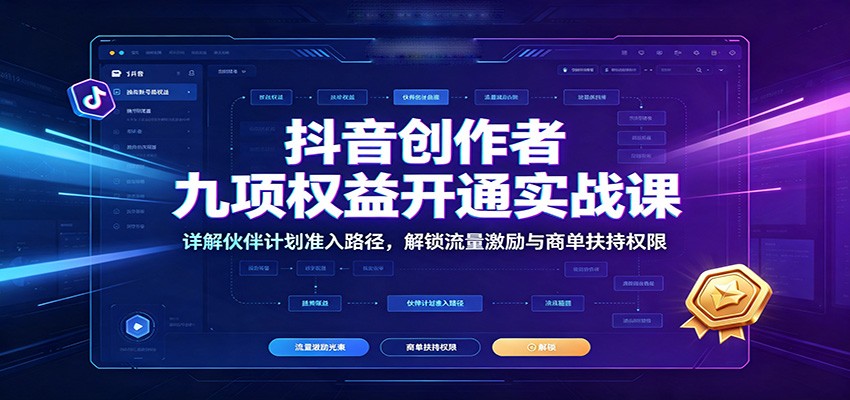 抖音创作者九项权益开通实战课：详解伙伴计划准入路径，解锁流量激励与商单扶持权限-齐力副业