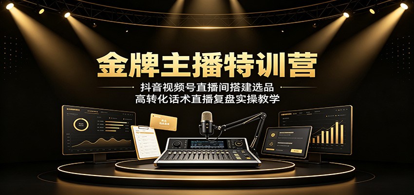 金牌主播特训营:抖音视频号直播间搭建选品,高转化话术直播复盘实操教学-齐力副业