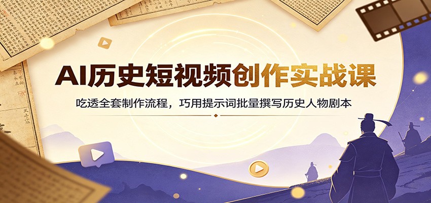 AI历史短视频创作实战课:吃透全套制作流程,巧用提示词批量撰写历史人物剧本-齐力副业