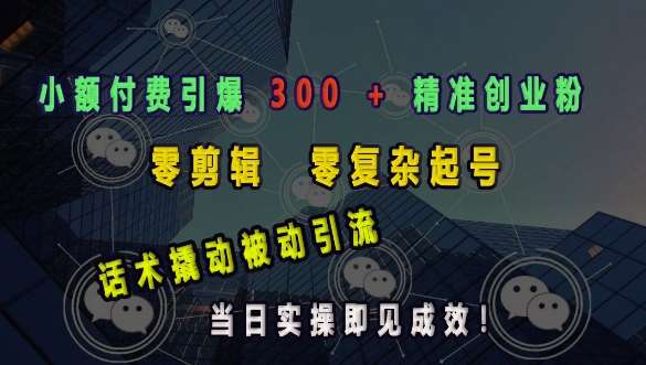 小额付费引爆 300 + 精准创业粉，零剪辑、零复杂起号，话术撬动被动引流，当日实操即见成效-齐力副业