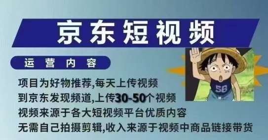 京东短视频带货课，无需自己拍摄剪辑，保姆式教学，两天快速上手-齐力副业