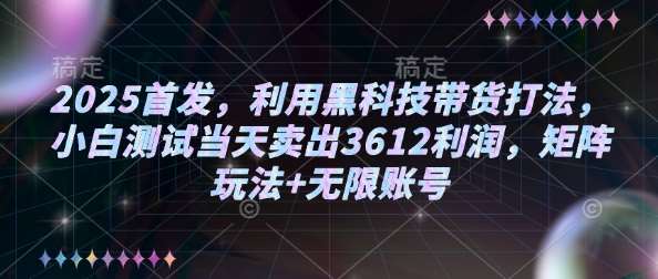 2025首发，利用黑科技带货打法，小白测试当天卖出3612利润，矩阵玩法+无限账号【揭秘】-齐力副业