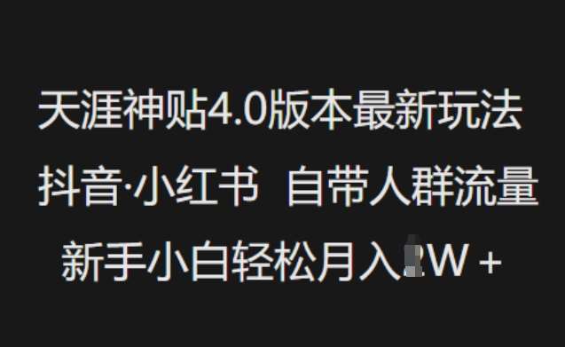 天涯神贴4.0版本最新玩法，抖音·小红书自带人群流量，新手小白轻松月入过W-齐力副业
