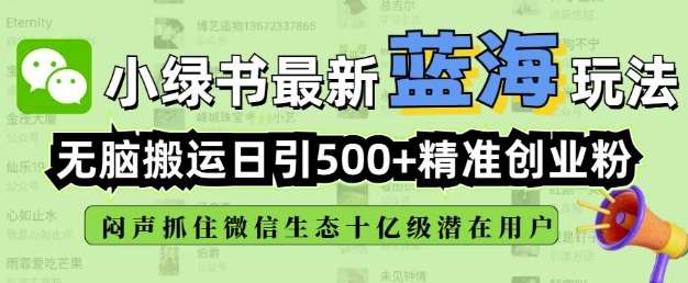小绿书无脑搬运引流，全自动日引500精准创业粉，微信生态内又一个闷声发财的机会-齐力副业