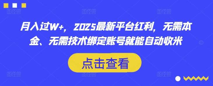 月入过W+，2025最新平台红利，无需本金、无需技术绑定账号就能自动收米-齐力副业