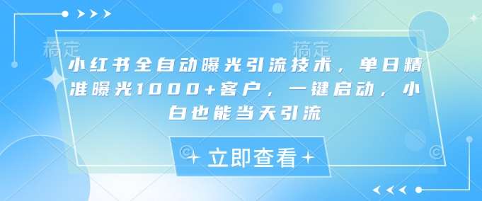 小红书全自动曝光引流技术，单日精准曝光1000+客户，一键启动，小白也能当天引流【揭秘】-齐力副业