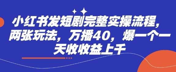 小红书发短剧完整实操流程，两张玩法，万播40，爆一个一天收收益上千-齐力副业