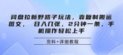 网盘拉新野路子玩法，靠复制搬运图文， 日入几张，2分钟一条，手机操作轻松上手-齐力副业