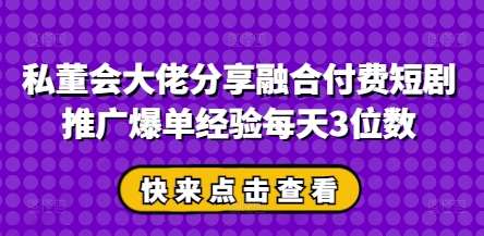 私董会大佬分享融合付费短剧推广爆单经验每天3位数-齐力副业