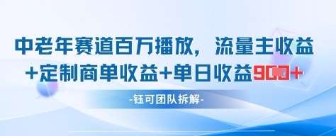 中老年赛道百万播放+流量主收益+定制收益，单日收益9张-齐力副业