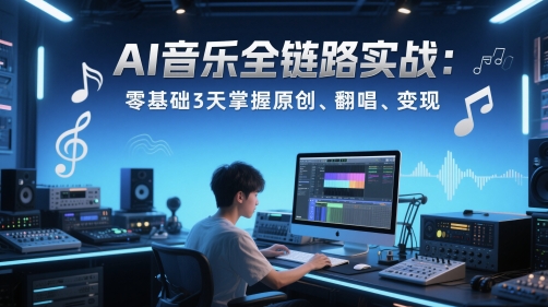 AI音乐全链路实战变现课：零基础3天掌握原创、翻唱、变现-齐力副业
