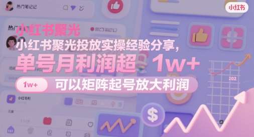 小红书聚光投放实操经验分享，单号月利润超1w+，可以矩阵起号放大利润-齐力副业