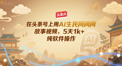 在头条号上用AI生民间故事视频，5天1k+，纯软件操作-齐力副业