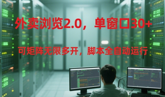 外卖浏览2.0，单窗口30+可矩阵无限多开，脚本全自动运行【揭秘】-齐力副业