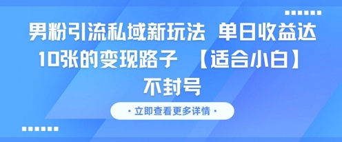 男粉引流私域新玩法，单日收益达10张的变现路子 【适合小白】不封号-齐力副业