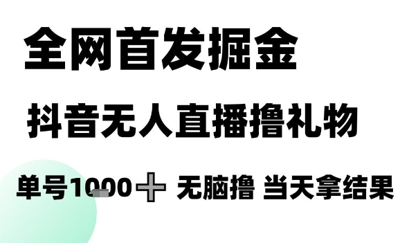 全网首发掘金抖音无人直播撸礼物，单号1k +无脑撸，当天拿结果【揭秘】-齐力副业