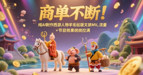 商单不断！纯AI制作西游人物羊毛毡版文旅MV，流量+节目效果统统拉满-齐力副业