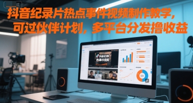 抖音纪录片热点事件视频制作教学，可过伙伴计划，多平台分发撸收益-齐力副业