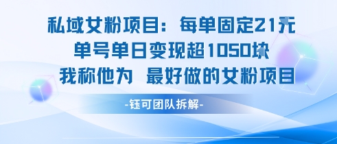 私域女粉项目:每单固定21块,单日变现超1k+,最好做的女粉项目-齐力副业