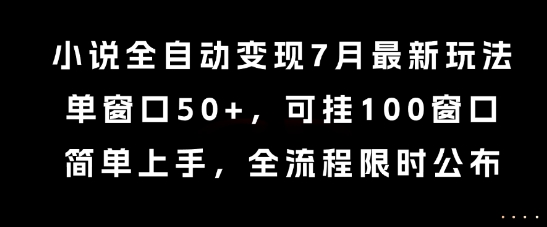 小说全自动变现7月玩法，单窗口50+，可挂100窗口，简单上手，全流程限时公布【揭秘】-齐力副业
